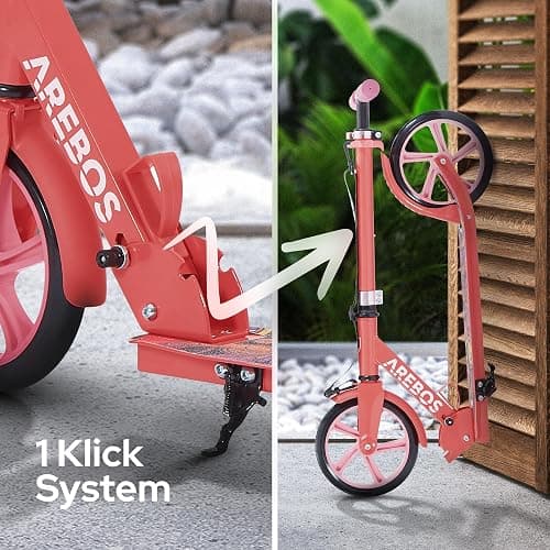 Arebos Cityroller Tretroller Scooter höhenverstellbar | klappbar | inkl. Traggurt | XXL Räder | Tritt-Bremse | für Kinder und Erwachsene | bis 100kg belastbar | Kickroller | Kickscooter thumbnail 6