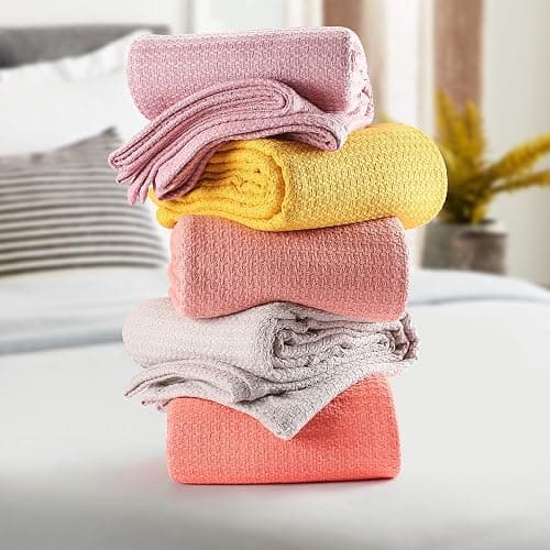Belizzi Home 100% Cotton Bed Blanket, Breathable Bed Blanket Twin Size, Cotton Thermal Blankets Twin, Perfect for Layering Any Bed for All Season, Peach thumbnail 7