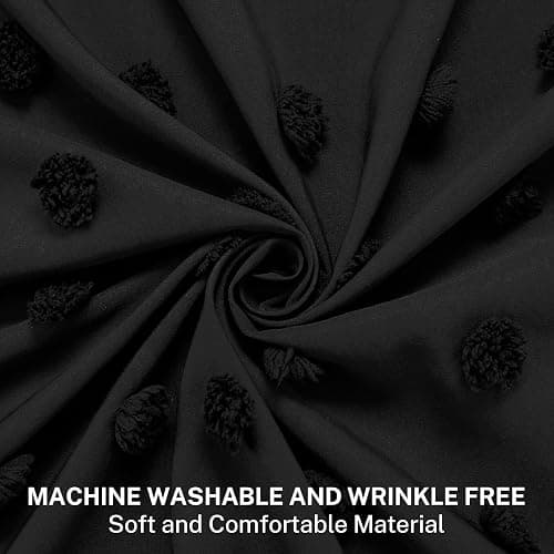 Siiluminisoy Black Boho Shower Curtain Woven Fabric Cute Shower Curtain, 72 x 72 Tufted Pleat Floral Textured Modern Farmhouse Minimalist Shower Curtain Set with Hooks for Bathroom thumbnail 3
