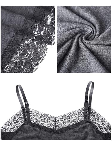 3 Pcs Women Long Camisoles Lace Tank Tops Neck Cami Adjustable Spaghetti Strap Lace Trim Tank Top for Women Wearing thumbnail 5
