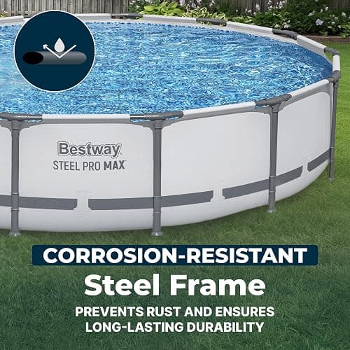 Bestway Steel Pro MAX 14' x 33" Round Above Ground Pool Set with Pump | Metal Frame Pool, Corrosion-Resistant Steel, Puncture-Resistant Liner, Filter Pump, No-Tool Setup, Quick-Click Connectors thumbnail 6