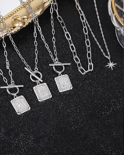 MJartoria Layered Initial Necklaces for Women Trendy, 14K Gold Plated Brass Simple Star Choker Square Letter Pendant Necklace, Paperclip Chain Necklaces Jewelry Gifts thumbnail 4