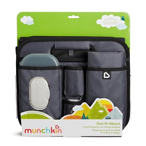Munchkin Out-n-About Trunk Organizer for SUVs and Cars with Portable Changing Pad and Wet Baby Wipes for Diaper Changes On-the-Go, Collapsible, Grey thumbnail 3