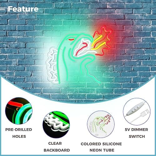 JOSEBRU Neon Light King of The Monster Dimmable LED Neon Sign for Wall Decor Gaming Room Lights Boys Room Decor Fire-breathing Monster Neon Signs Dinosaur Neon Light thumbnail 6