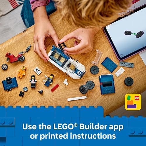 LEGO City Police Prisoner Transport Van - Police Toy for Kids, Boys & Girls Ages 6+ - Emergency Vehicle & Motorcycle Building Kit - Officer and 2 Crook Minifigures - Gift Idea for Birthdays - 60479 thumbnail 6