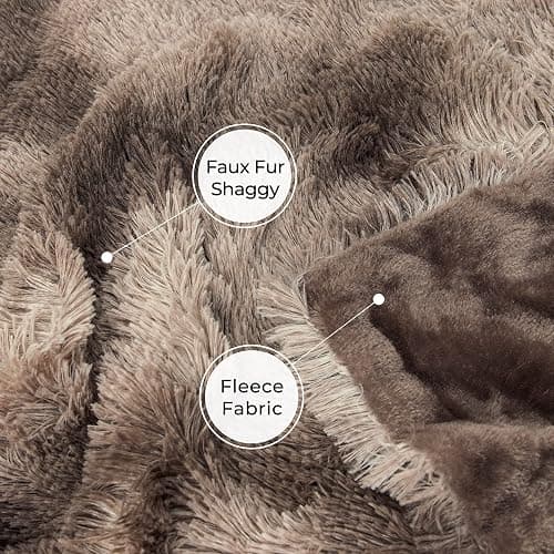 Tuddrom Decorative Extra Soft Faux Fur Blanket Queen Size 80" x 90", Solid Reversible Fuzzy Long Hair Shaggy, Fluffy Plush Fleece Comfy Microfiber Fur for Couch, Sofa, Bed, Tie Dye Brown thumbnail 7
