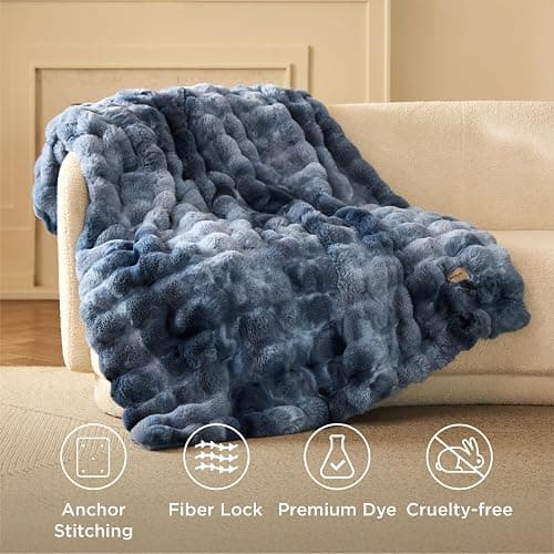 Bedsure GentleSoft Fluffy Fuzzy Throw Blanket, Soft Cozy Faux Fur Fleece Minky Blanket, Room Decor Couch Bed Cover Winter Bedding, Thick Warm Plush Christmas Women Men Gifts, 870GSM, Tie-dye Blue thumbnail 7