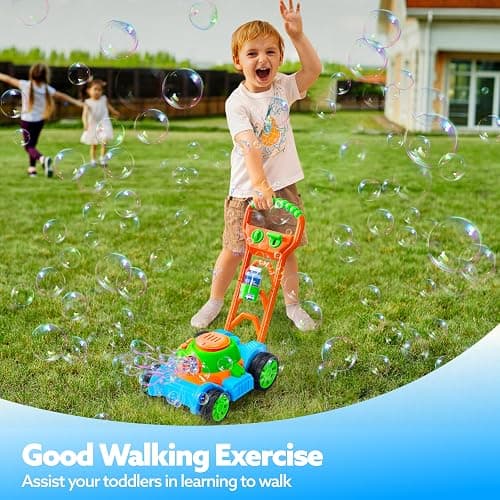 SLOOSH Bubble Lawn Mower Toddler Toys - Spill-Proof Bubble Machine Pretend Gardening Play Toy for Age 1 2 3 1-3 Year Old Baby Boys Indoor Outdoor Use, Easter Basket Stuffers Birthday Gifts (Blue) thumbnail 2