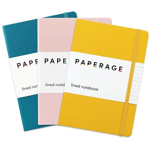 PAPERAGE Lined Journal Notebook, 3 Pack, (Yellow, Blush, Turquoise), 160 Pages, Medium 5.6 in x 8 in - 100 GSM Thick Paper – Hardcover Journaling Notebook for Work, School & Note Taking - Image 1