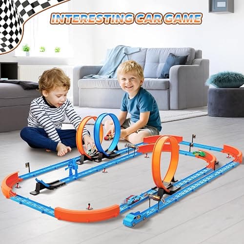 ‌Slot Car Race Track Sets with 360° Thrill Loops & 4 High-Speed Cars, 64 Pcs Large Flexible Racing Track for Kids Ages 3-5 4-8 8-12, Race Car Toys Gift for Boys Girls Birthday Christmas thumbnail 2