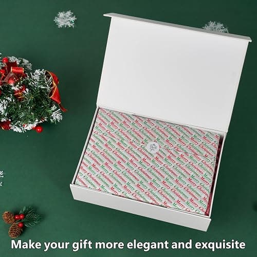 Bobobag 150 Sheets 20"X14" Christmas Tissue Paper for Gift Bags Party Decoration, Red, Green, White, Red Diagonal, Merry Christmas Wrapping Paper thumbnail 3