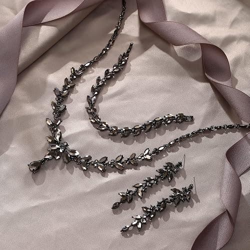 EVER FAITH Austrian Crystal Bridal Bridesmaid Jewelry Sets, Elegant Marquise Rhinestone Leaf Necklace Dangle Earrings Tennis Bracelet Set for Women thumbnail 3