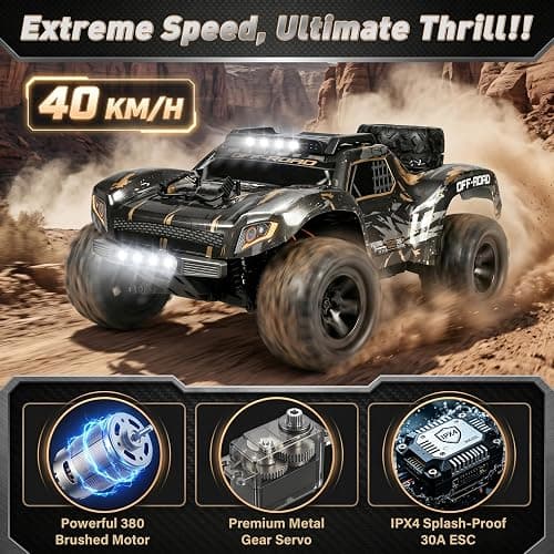 PLAYFLEA RC Car for Adults,RC Truck,4WD Off Road Monster Truck RC, 1:18 RC car,2 Batteries, LED Lights, All Terrain Waterproof RC Truck for Beginners&Boys. thumbnail 2