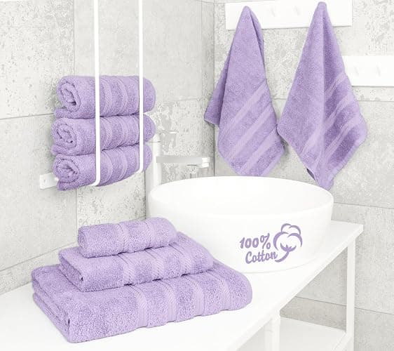 American Soft Linen Luxury 6 Piece Towel Set, 2 Bath Towels 2 Hand Towel 2 Washcloths, 600 GSM 100% Cotton Turkish Towels for Bathroom, Lilac Towel Sets thumbnail 2
