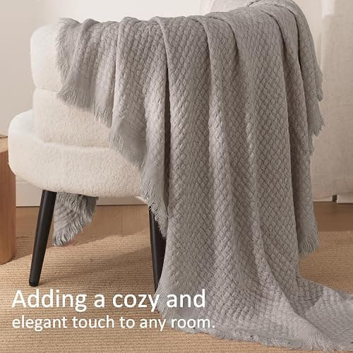 Exclusivo Mezcla Knit Throw Blanket with Fringes for Couch, Reversible Super Soft and Warm Woven Boho Throw for All Season, Home Decor, 50"x60", Taupe thumbnail 5