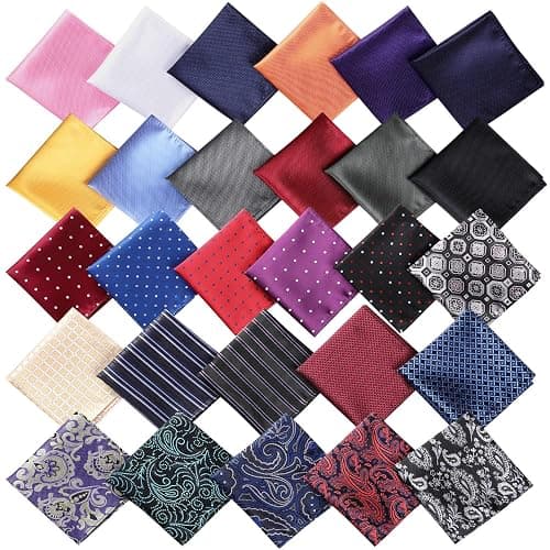 Jeatonge 28 Pack Pocket Squares for Men Men's Handkerchief Mens Pocket Squares Set Assorted Colors with a Holder thumbnail 2