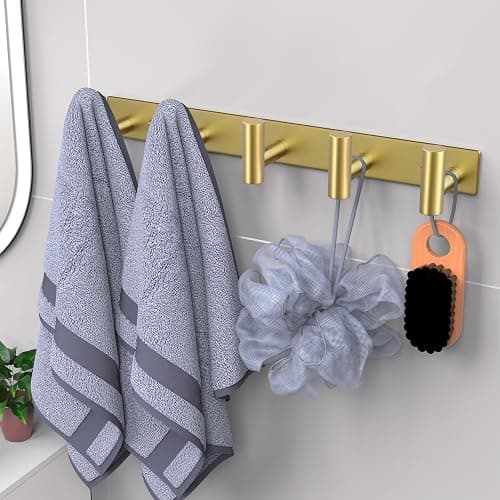 VAEHOLD Hat and Coat Wall Mount Rack - Hooks for Robes, Bags, Keys, and Towels - Bathroom Towel Hanger Organizer (Gold, “T“ Shape 5 Hooks 1 Pack) thumbnail 2