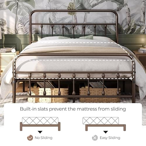 Yaheetech Classic Metal Platform Bed Frame Mattress Foundation with Victorian Style Iron-Art Headboard/Footboard/Under Bed Storage/No Box Spring Needed/Queen Size Bronze thumbnail 4