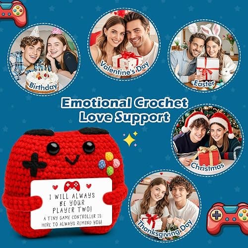 Handmade Crochet Game Controller Décor, Romantic Gift for Couples, Valentine’s Day, Anniversary, Cute Desk Decoration, Gaming Room Accessories Stuff, Handmade Home Décor for Boyfriend Girlfriend thumbnail 6