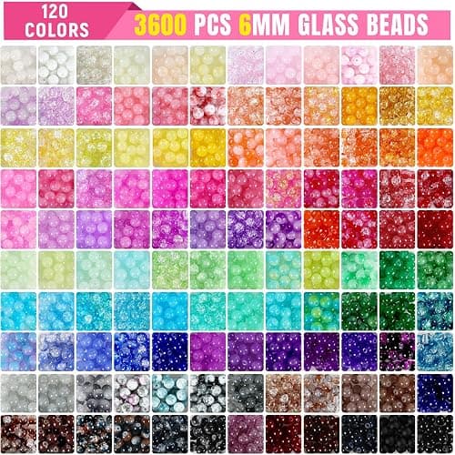 Zefy 120 Colors Glass Beads Bracelet Making Kit, 3876pcs 4 Types 6mm Crystal Beads for Jewelry Making and DIY Crafts, 5 Box Round Bead for Friendship Bracelets with Spacer Beads and Charms thumbnail 3
