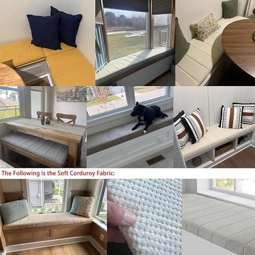 Custom Bay Window Sill Seat Cushion Plump Textured Line Customized Bench Seating Foam Cushions for Indoor Furniture, Mudroom, Reading Nook, Kitchen Dining Room, Anti-Cat, Splash-Proof, Non Slip Bottom thumbnail 5
