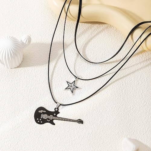 Yuoos Star Vintage Necklace Punk Star Choker Rock Roll Guitar Layered Necklace for Women Men Eboy Egirl thumbnail 3