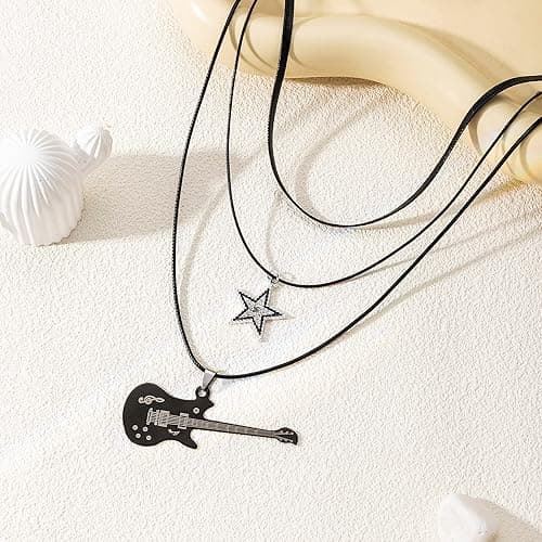 Yuoos Star Vintage Necklace Punk Star Choker Rock Roll Guitar Layered Necklace for Women Men Eboy Egirl thumbnail 3