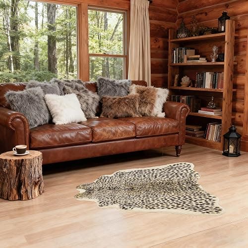 Mibathni Leopard Print Rug, Cheetah Rugs 3.3 x 3.1ft, Small Decor Carpet | Realistic Cheetah Print Rug, Faux Fur Cowhide Animal Skin Hide Leopard Area Rugs for Living Room Bedroom Office Hallway thumbnail 6
