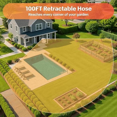Ayleid Retractable Garden Hose Reel,1/2 in x 100 ft Wall Mounted Hose Reel, with 9- Function Sprayer Nozzle, Any Length Lock/Slow Return System/Wall Mounted/180°Swivel Bracket (Grey) thumbnail 3