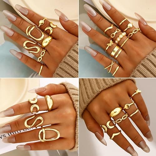 FAXHION 68 Pcs Gold Jewelry Set for Women with 7 Necklace, 17 Bracelet, 5 Hoop Earrings, 15 Stud Earrings, 24 Knuckle Rings for Women Jewelry Set for Women Gift - Image 1