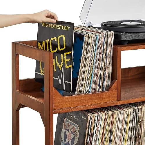 Crosley Furniture Asheville Mid-Century Modern Media Console Record Player Stand, Storage for Vinyl Records, Large, Walnut thumbnail 11