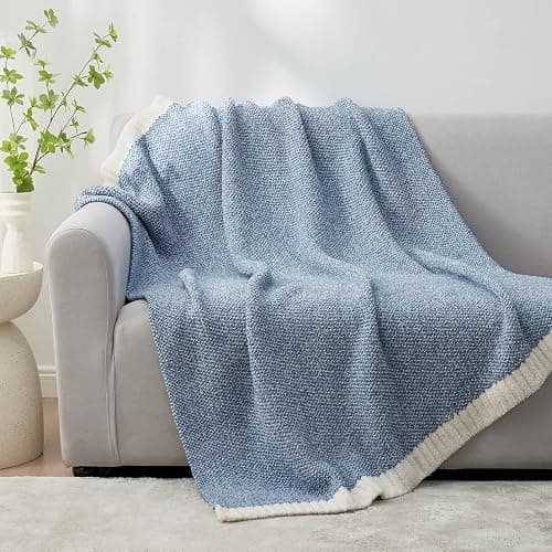 Snuggle Sac Blue Throw Blankets for Couch, Reversible Super Soft Warm Blankets Cozy Knit Blanket Fuzzy Plush Throws for Sofa, Bed, Gift, Heather Blue, 50 x 60 inches thumbnail 2