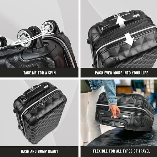 Kenneth Cole REACTION Diamond Tower Collection Lightweight Hardside Expandable 8-Wheel Spinner Travel Luggage, Deep Teal, 20-Inch Checked thumbnail 6