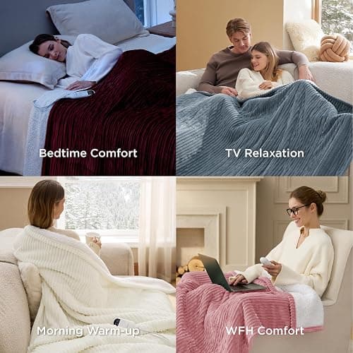 Bedsure GentleSoft Electric Blanket Twin - Soft Ribbed Flannel Heated Blanket, Heating with 10 Time Settings, 6 Heat Settings, and 8 hrs Timer Auto Shut Off (62x84 inches, Bridal Rose) thumbnail 7