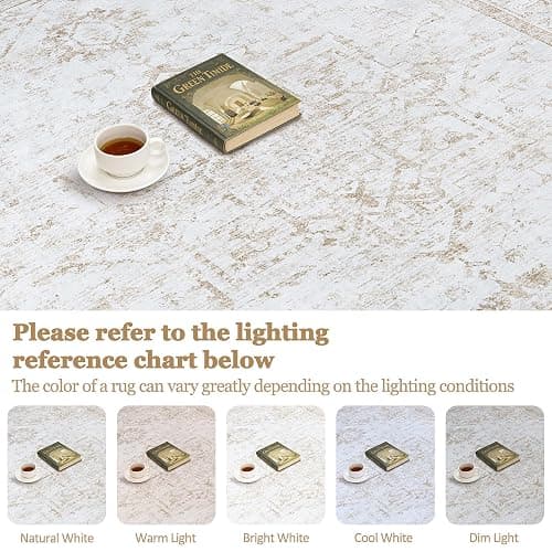 Xafir 8x10 Area Rugs for Living Room Washable Non-Slip Rug Beige | Vintage Medallion Rug，Soft Low Pile Large Rugs，Indoor Retro Carpet for Bedroom Nursery Dining Table Farmhouse Home Office thumbnail 8