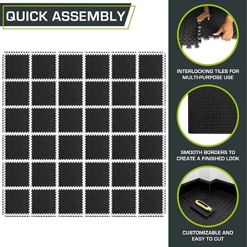 ProsourceFit Exercise Puzzle Mat ½-inch, EVA Interlocking Foam Floor Tiles for Home Gym, Workout Equipment, Kids Play Areas, Black, 144 SQ FT - 36 Tiles thumbnail 6