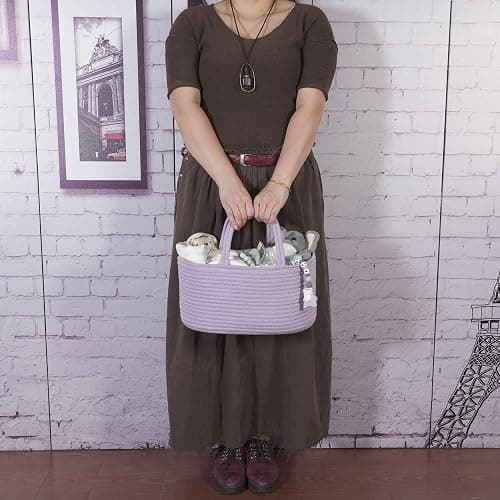 XUANGUO Cotton Rope Baby Diaper Caddy Organizer for Girls Purple Lavender | Nursery Storage Bin, Portable Baby Tote Bag for Changing Table or Car, Baby Shower Gifts Bag, Newborn Essentials, Registry thumbnail 2