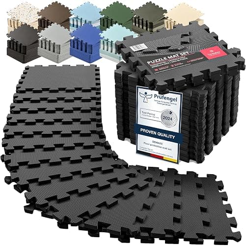 Tapis de Fitness Protection de Sol Salle de Sport - Dalles en Mousse sans BPA + Bordures | Matelas Puzzle Tatami EVA Caoutchouc pour Matériel Gym Banc de Musculation Course Garage Piscine Isolation - Image 1
