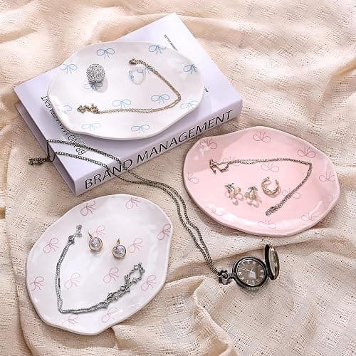 Koythin Ceramic Jewelry Tray, Cute Blue Bow Jewelry Dish for Women, Aesthetic Room Decor Trinket Dish for Birthdays Christmas Mother's Day (Blue Bow) thumbnail 5