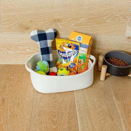 NaturalCozy 5-Piece Rectangle Storage Basket Set- Cotton Rope Woven Baskets for Organizing! Small Basket for Montessori, Baby Nursery, Dog Toy Baskets, Cat Toy Box, Bathroom Organization Bin thumbnail 7