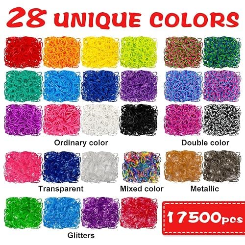 INSCRAFT 17500+ Rubber Loom Bands with 3 Layer Container, 28 Colors, 600 S-Clips, 352 Beads, 40 Cartoon Pendant, Bracelet Making Refill Kit for Kids thumbnail 3