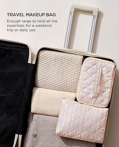 HBselect 2Pcs Travel Makeup Bag, Large Cotton Quilted Makeup Bag Cosmetic Bag Cute Make up Bag Toiletry Bags for Women Girls thumbnail 5
