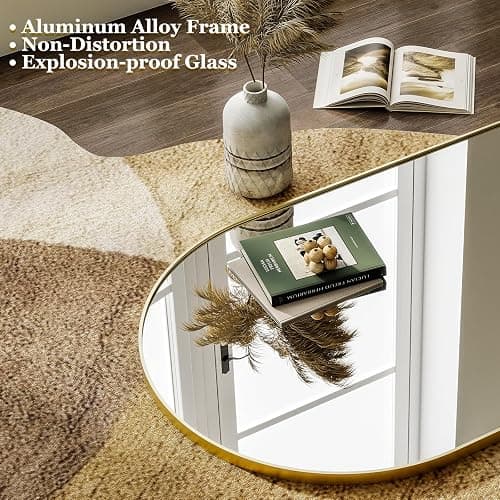 HARRITPURE 64"x21" Arched Full Length Mirror Free Standing Leaning Hanging Mounted Mirror Aluminum Frame Modern Simple Home Decor for Living Room Bedroom Cloakroom, Gold thumbnail 4