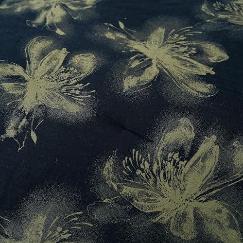 Purefair 100% Cotton Gauze Jacquard Comforter Set, Floral Lily Bloosom Print, Soft 2 Layers Reversible Lightweight 3 Piece Bedding Sets for All Season, Green Black, Full/Queen(90"x90") thumbnail 6