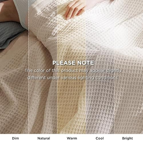 Bedsure Gentlesoft 100% Cotton Large Throw Blanket for Couch 50x70 inches - Breathable and Soft, Waffle Weave Throw Blanket for Office, Light Beige thumbnail 7