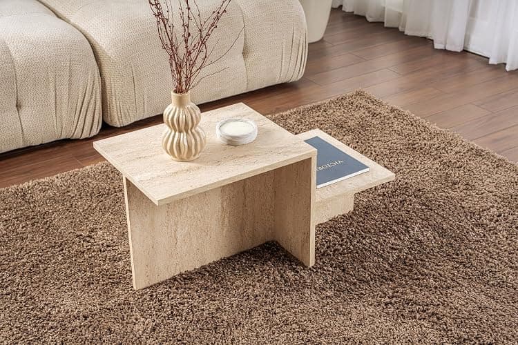 Hanah Home Mesa de café rústica Moderna, travertina, 80 x 40 x 40 cm, Fabricada con Tablero de partículas Recubierto de melamina 100%, Grosor: 18 mm, Espacios Modernos en casa y oficinas de - Image 1