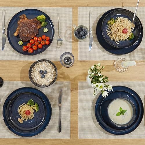 Pokini Stoneware Dinnerware Sets for 8, 32Pcs Ceramic Plates and Bowls Sets | Stoneware Dishware sets, Microwave & Dishwasher Safe, Cereal Bowls and Dinner Plates Set, Stackable Dishes Set, Starry Blue thumbnail 6