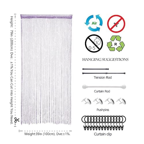 Atsweetlife Door String Curtain Doorway Beads Curtains,Hanging Room Divider Beaded Decor Hippie Glitter Fringe Panel Closet Window Doors Sequin Sheer Boho Doors Tassel (Purple) thumbnail 4