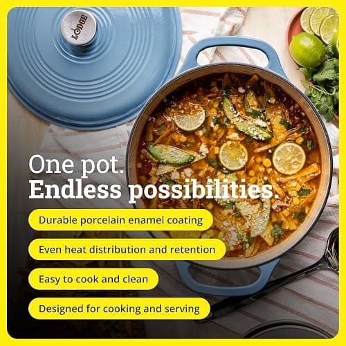 Lodge 3 Quart Enameled Cast Iron Dutch Oven with Lid – Dual Handles – Oven Safe up to 500° F or on Stovetop - Use to Marinate, Cook, Bake, Refrigerate and Serve – Storm Blue thumbnail 2