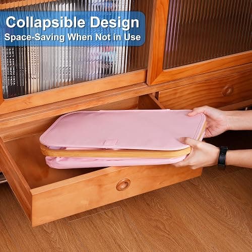 efluky Slim Laundry Basket with Lid, Narrow Laundry Hamper with Removable Bag, Skinny Dirty Clothes Basket with Bamboo Handles for Bathroom, Bedroom & Laundry Room, 75L Pink thumbnail 6